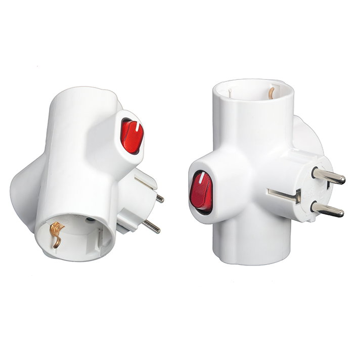 WOLFPACK LINEA PROFESIONAL Adaptateur Triple Schuko 16 A 250 V avec Interrupteur