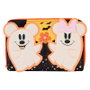 Loungefly Portefeuille Disney Mickey et Minnie Mouse fantômes floraux, avec fermeture éclair, 5 slots pour cartes, détails dorés roses et brillants dans le noir, 15x10 cm