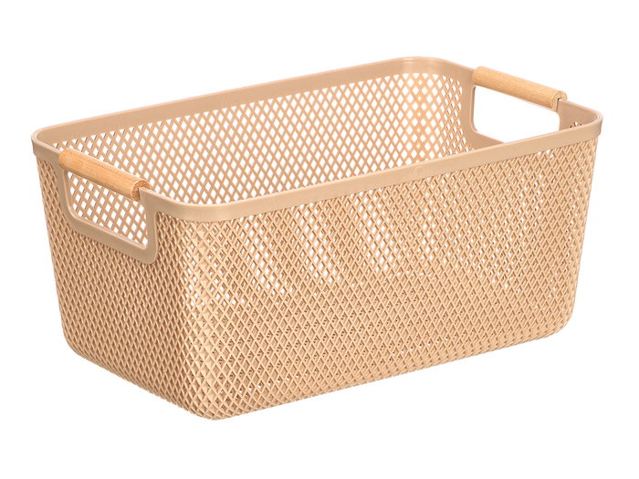 KIPIT Panier en plastique avec anse en bambou Beige-Bambu
