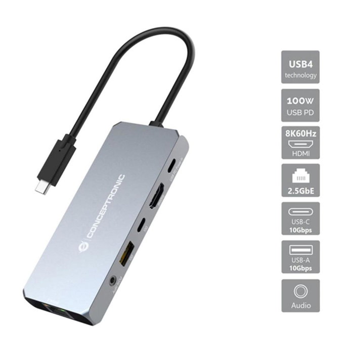 Conceptronic Docking Station USB-C USB4 6 en 1 HDMI 2.5GbE USB-C PD USB-A Audio 8K 60Hz Conceptronic Docking Station USB-C USB4 6 en 1 HDMI 2.5GbE USB-C PD USB-A Audio 8K 60Hz