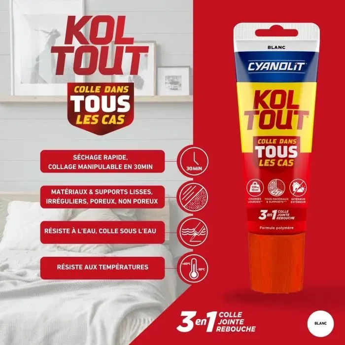 Cyanolit - Colle de fixation et d'étanchéité polyvalente haute résistance - Blanc - Tube 125 ml - Résiste aux chocs, vibrations, températures - Utilisable intérieur/extérieur