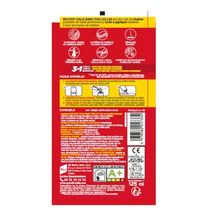 Cyanolit - Colle de fixation et d'étanchéité polyvalente haute résistance - Blanc - Tube 125 ml - Résiste aux chocs, vibrations, températures - Utilisable intérieur/extérieur