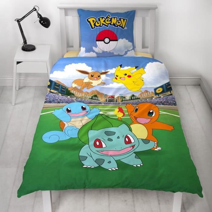 Pokemon Parure de lit réversible Pikachu et ses amis à l'Arena, 140 x 200 cm