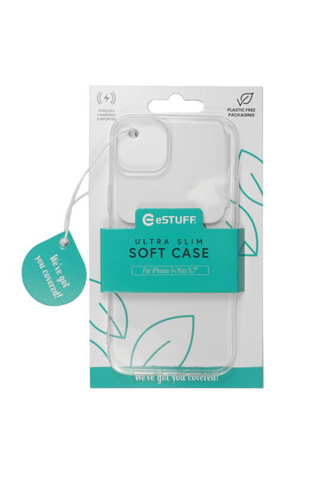 eSTUFF Coque de Protection Souple TPU Transparente pour iPhone 14 Plus, Compatible Charge Sans Fil QI, Design Mince et Léger avec Accès aux Ports eSTUFF Coque de Protection Souple TPU Transparente pour iPhone 14 Plus, Compatible Charge Sans Fil QI, Design Mince et Léger avec Accès aux Ports