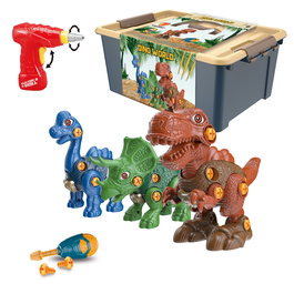 Tachan - Pack de 3 Dinosaures à Construire (Diplodocus, Tricératops, T-Rex) avec Mallette, Destornillador Manuel et Électronique - Jeu de Construction +3 Ans