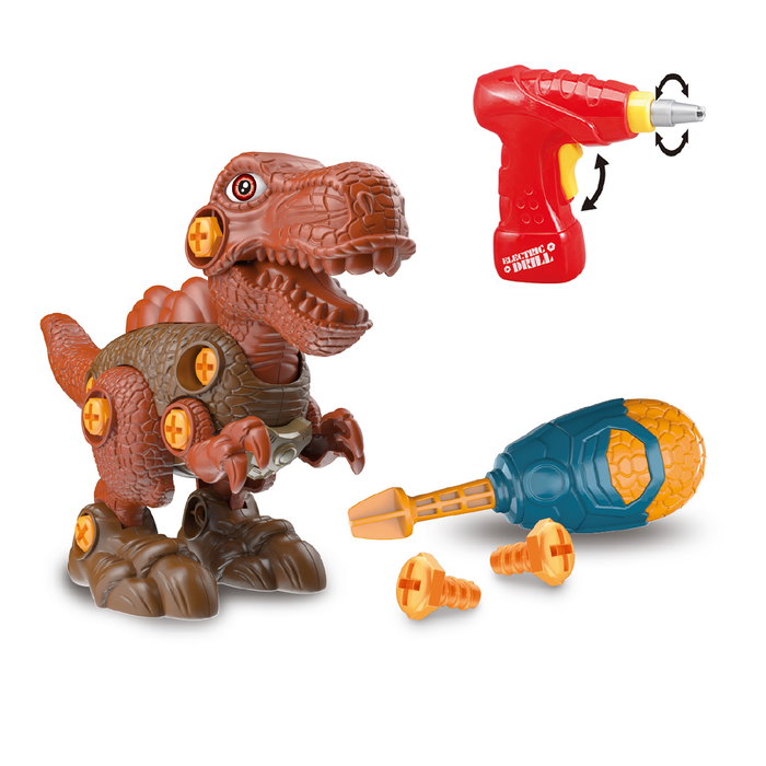 Tachan - Pack de 3 Dinosaures à Construire (Diplodocus, Tricératops, T-Rex) avec Mallette, Destornillador Manuel et Électronique - Jeu de Construction +3 Ans