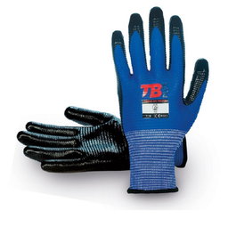 TOMAS BODERO Guant de travail 700Az U3 Touch - Polyester et nitrile, bleu et noir, tailles 7-9/S-7, norme EN 388, pour mécanique et logistique