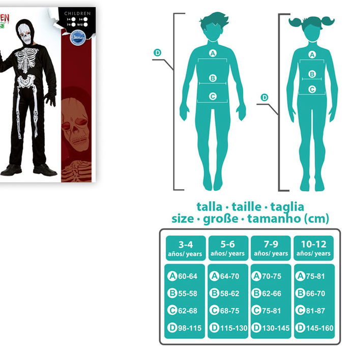 Disfraz Disguise Costume pour garçon Squelette 10-12 ans - Ensemble Halloween Noir avec capuche, combinaison et gants