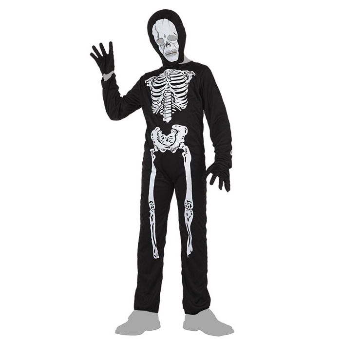Disfraz Disguise Costume pour garçon Squelette 10-12 ans - Ensemble Halloween Noir avec capuche, combinaison et gants