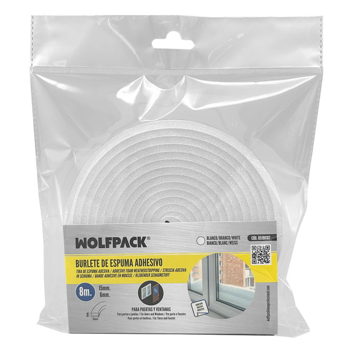WOLFPACK LINEA PROFESIONAL Burlete Espuma 8 m. x 6 mm. x 15 mm. WOLFPACK LINEA PROFESIONAL Burlete Espuma 8 m. x 6 mm. x 15 mm.