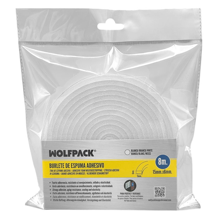 WOLFPACK LINEA PROFESIONAL Burlete Espuma 8 m. x 6 mm. x 15 mm. WOLFPACK LINEA PROFESIONAL Burlete Espuma 8 m. x 6 mm. x 15 mm.