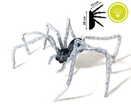 Araña Gigante Décoration Halloween 75 cm Gris avec Yeux Lumineux pour Effet Réaliste et Impactant