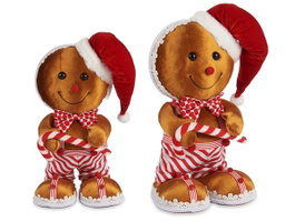 Krist+ Figurine Biscuit Pain d'Épice avec Bâton de Caramel 33 cm Rouge Marron Plastique Tissu (Set de 4)