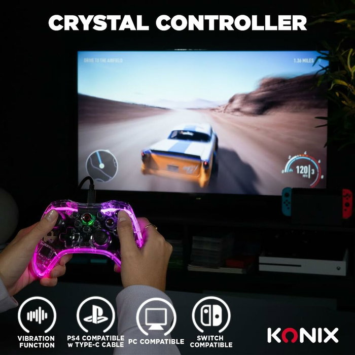 Konix Crystal Manette sans fil pour Nintendo Switch, Switch OLED, PC et PS4