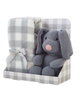 Creaciones Llopis - Set Cadeau : Boîte avec Couverture à Carreaux Gris 90 x 75 cm + Peluche Chien 26 cm en Polyester