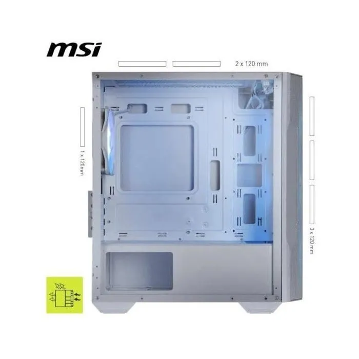 MSI MAG Forge M100R - Boîtier PC Gaming Micro-ATX Blanc Moyen Tour - Ventilateurs ARGB, Plexiglas Trempé, Ports USB 3.2, Filtres Magnétiques pour un Excellent Flux d'Air