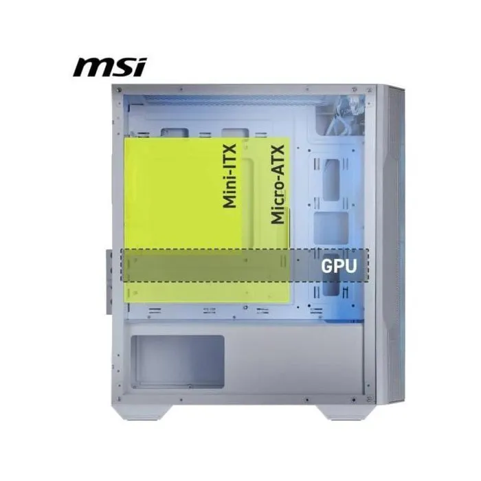 MSI MAG Forge M100R - Boîtier PC Gaming Micro-ATX Blanc Moyen Tour - Ventilateurs ARGB, Plexiglas Trempé, Ports USB 3.2, Filtres Magnétiques pour un Excellent Flux d'Air