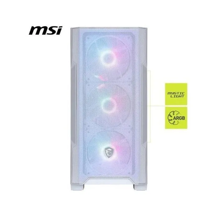 MSI MAG Forge M100R - Boîtier PC Gaming Micro-ATX Blanc Moyen Tour - Ventilateurs ARGB, Plexiglas Trempé, Ports USB 3.2, Filtres Magnétiques pour un Excellent Flux d'Air