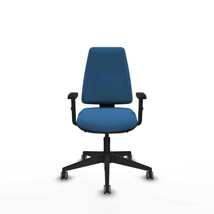 Chaise Elche Asynchrone Cuir écologique Bleu clair Base pyramidale noire Accoudoir 1D Sans appui-tête Roulettes 65mm pour moquette