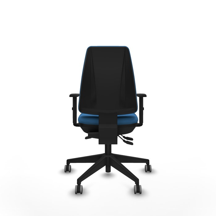 Chaise Elche Asynchrone Cuir écologique Bleu clair Base pyramidale noire Accoudoir 1D Sans appui-tête Roulettes 65mm pour moquette