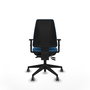 Chaise Elche Asynchrone Cuir écologique Bleu clair Base pyramidale noire Accoudoir 1D Sans appui-tête Roulettes 65mm pour moquette