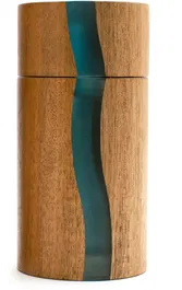 Bisetti Positano Moulin à sel et poivre en bois d'acacia avec résine bleue, 13 cm, fabriqué en Italie, pour cuisine