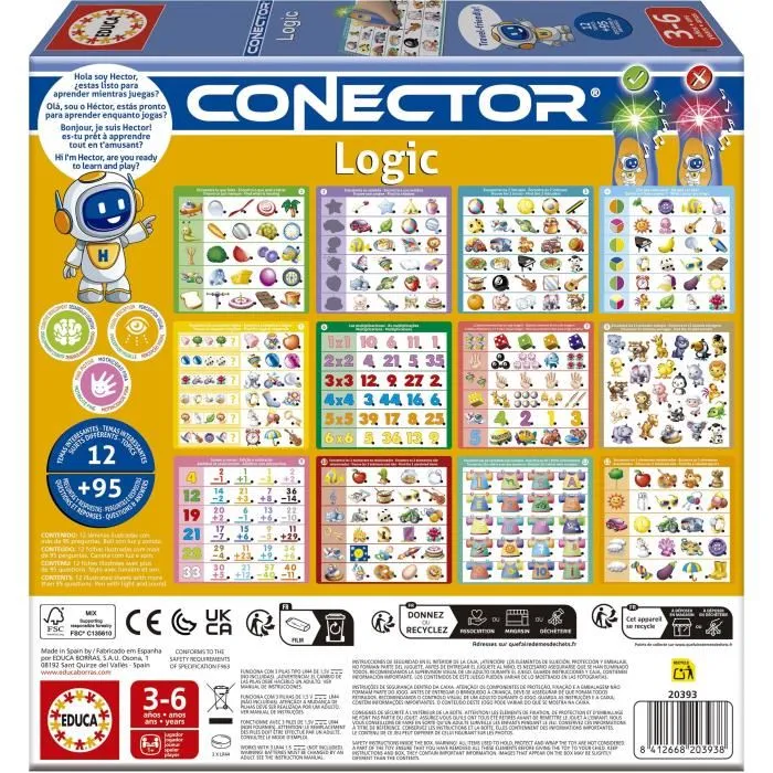 Educa Conector Logic Jeu Éducatif Livre avec Stylo Lumineux et Sonore, 90 Questions 12 Thèmes, Pour Enfants Dès 3 Ans