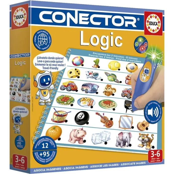 Educa Conector Logic Jeu Éducatif Livre avec Stylo Lumineux et Sonore, 90 Questions 12 Thèmes, Pour Enfants Dès 3 Ans