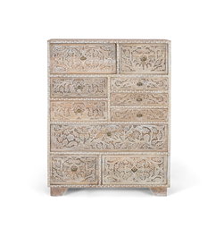 GINER Y COLOMER Commode en bois de manguier à 10 tiroirs sculptés à la main avec motifs floraux - Couleur naturel