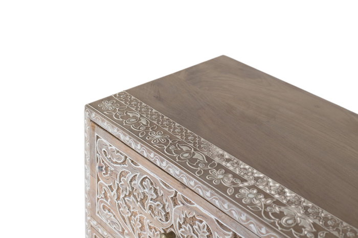 GINER Y COLOMER Commode en bois de manguier à 10 tiroirs sculptés à la main avec motifs floraux - Couleur naturel