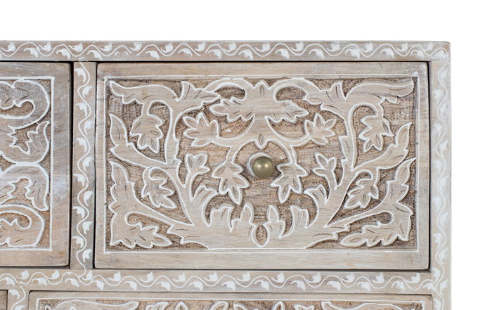 GINER Y COLOMER Commode en bois de manguier à 10 tiroirs sculptés à la main avec motifs floraux - Couleur naturel