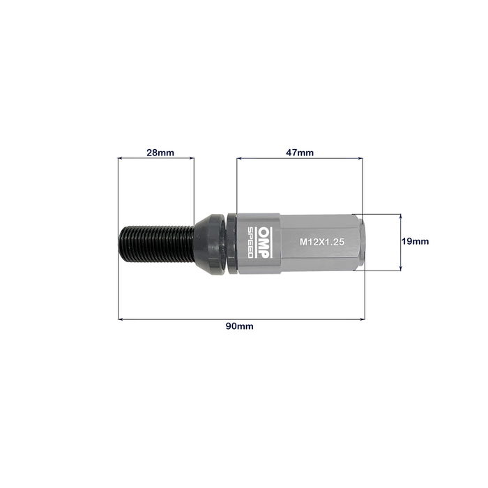 Omp OMPS09971204 Boulons de roue en aluminium M12x1.25 28mm noir avec protecteur gris 20 pièces Omp OMPS09971204 Boulons de roue en aluminium M12x1.25 28mm noir avec protecteur gris 20 pièces