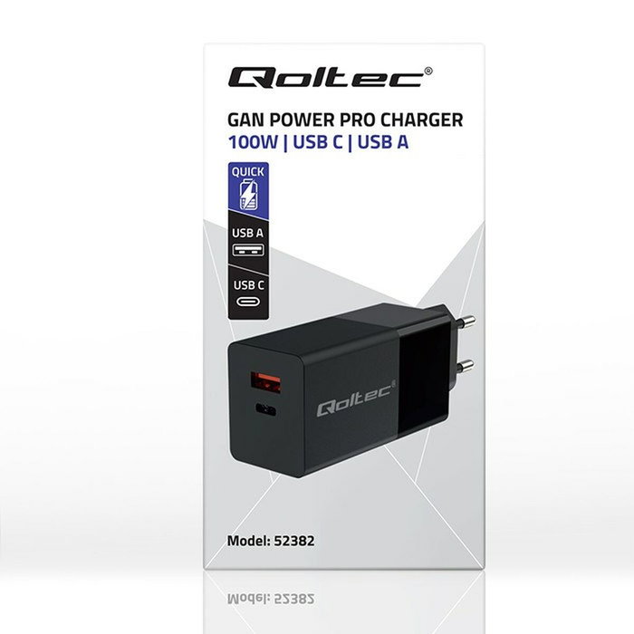Qoltec Chargeur mural 52382 Noir 100 W