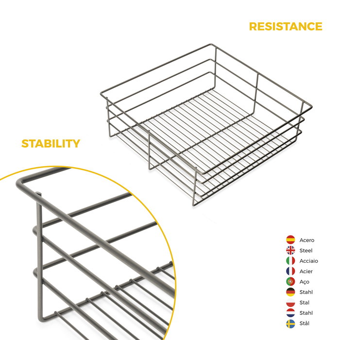 Emuca Kit tiroir en fil métallique et rack ajustable Quartz pour armoires, glissières extension totale et à fermeture douce, Module 60cm, Finition Titane