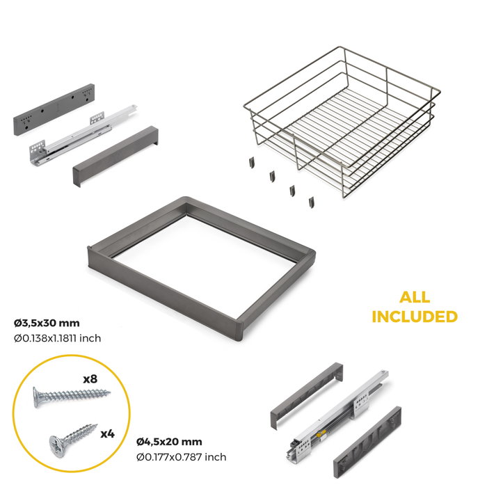 Emuca Kit tiroir en fil métallique et rack ajustable Quartz pour armoires, glissières extension totale et à fermeture douce, Module 60cm, Finition Titane Emuca Kit tiroir en fil métallique et rack ajustable Quartz pour armoires, glissières extension totale et à fermeture douce, Module 60cm, Finition Titane