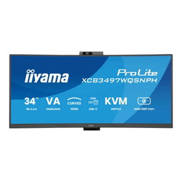 iiyama XCB3497WQSNPH-B1 Moniteur incurvé 34" (86.4 cm) VA, KVM Switch, USB-C Dock, 5MP Webcam Windows Hello, Ergonomique