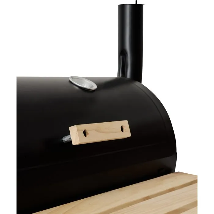 Cookingbox Fumoir au charbon acier deux foyers cylindriques poignées bois cheminée verticale 104x53.5x114.5 cm Cookingbox Fumoir au charbon acier deux foyers cylindriques poignées bois cheminée verticale 104x53.5x114.5 cm
