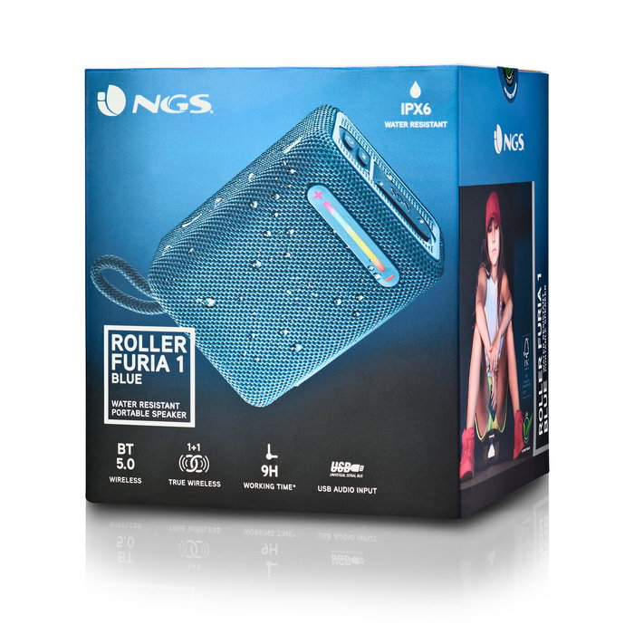 Haut-parleurs bluetooth portables NGS Roller Furia 1 Blue Bleu 15 W 7 W