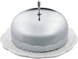 Alessi Barquette à beurre en porcelaine avec couvercle en acier inoxydable MW16