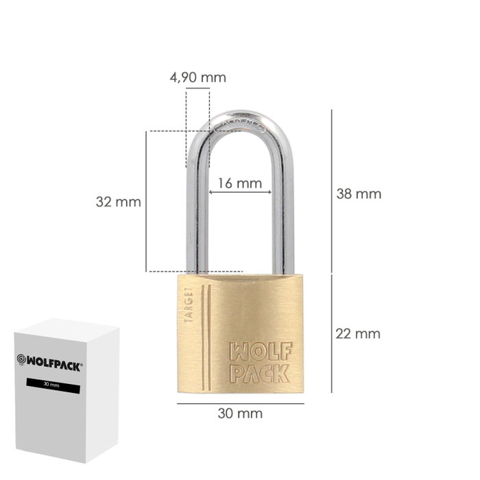 WOLFPACK LINEA PROFESIONAL Cadenas en laiton avec arc long 30 mm Serie Target