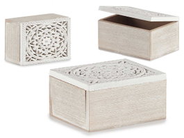 Giftdecor Boîte ajourée rectangulaire en bois blanc 16x8x11 cm (Set de 12)