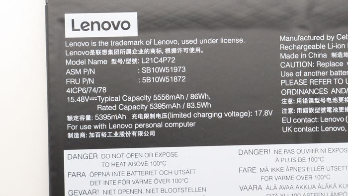 Lenovo Batterie Interne Lithium-Ion 86Wh pour ThinkPad P16s et T16