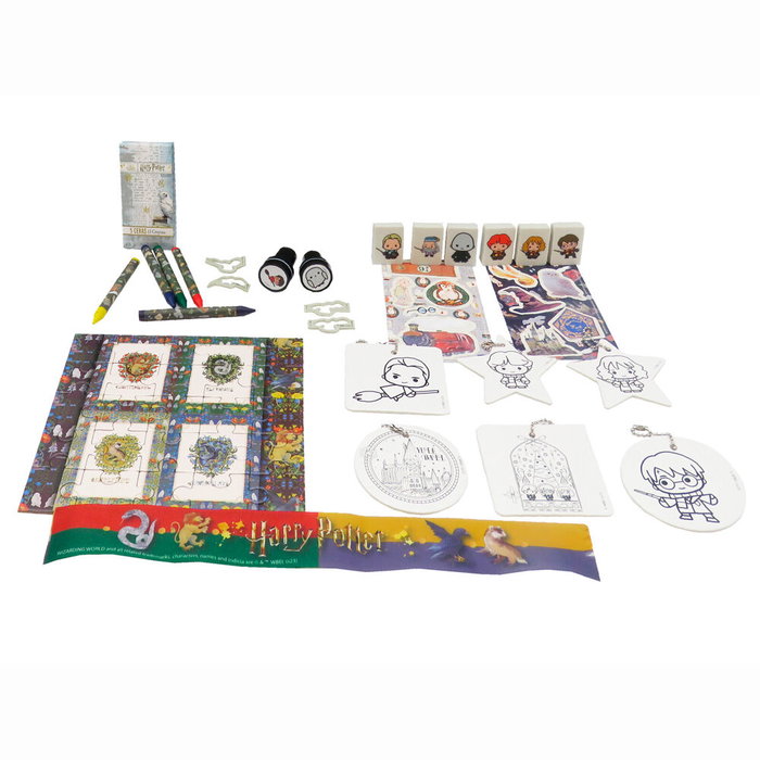 CYP BRANDS Calendrier de l'Avent Harry Potter - 45 x 30 cm - avec Autocollants, Tampons, Bracelet, Puzzle et Peintures - Boîte Décors