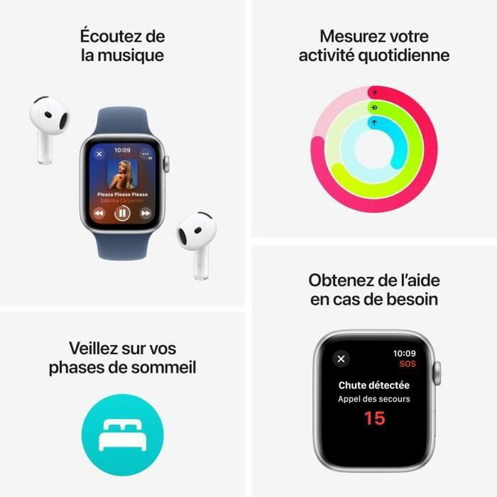 Apple Watch SE GPS 40mm Argent Aluminium Bracelet Denim Sport S/M