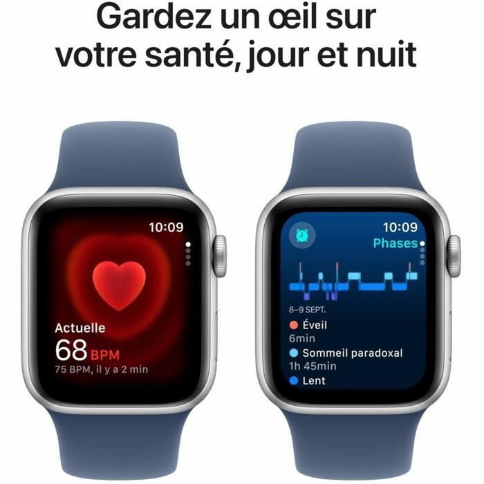 Apple Watch SE GPS 40mm Argent Aluminium Bracelet Denim Sport S/M
