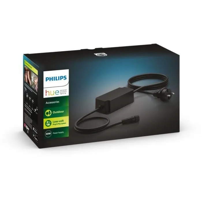 Philips Hue Câble d'Alimentation Extérieur 40W, Noir - Pour Éclairage Hue Outdoor, Alimentation Fiable Philips Hue Câble d'Alimentation Extérieur 40W, Noir - Pour Éclairage Hue Outdoor, Alimentation Fiable