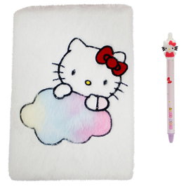 CYP BRANDS Set avec Carnet Peluche et Stylo Effaçable Hello Kitty - Carnet tactile doux, taille 24x2.6x2.6cm