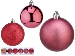 Krist+ Set de 6 boules de Noël rose foncé 7 cm en plastique (Set de 36)