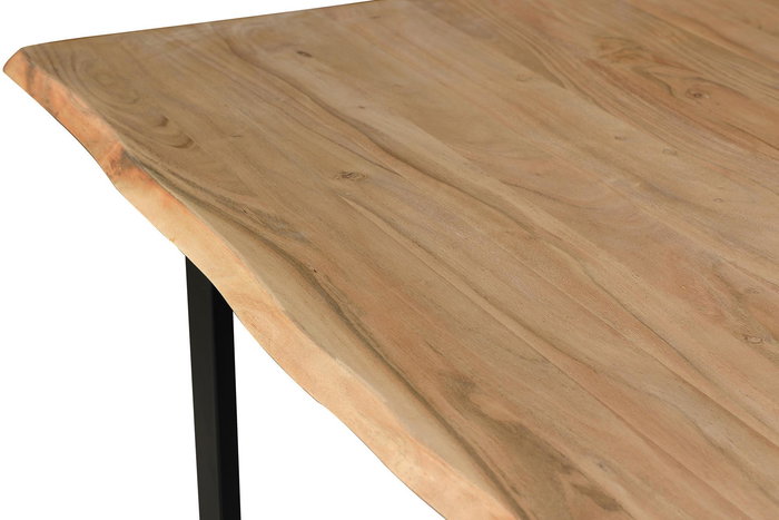 GINER Y COLOMER Table de salle à manger en bois d'acacia naturel avec pieds en fer noir - Dimensions : 180 x 90 x 76 cm - Requiert un assemblage