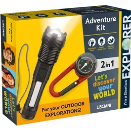Liscianigiochi I'M A GENIUS EXPLORER Kit d'Exploration avec Torche & Boussole - Torche Ultra Lumineuse - Pour Enfants dès 7 ans